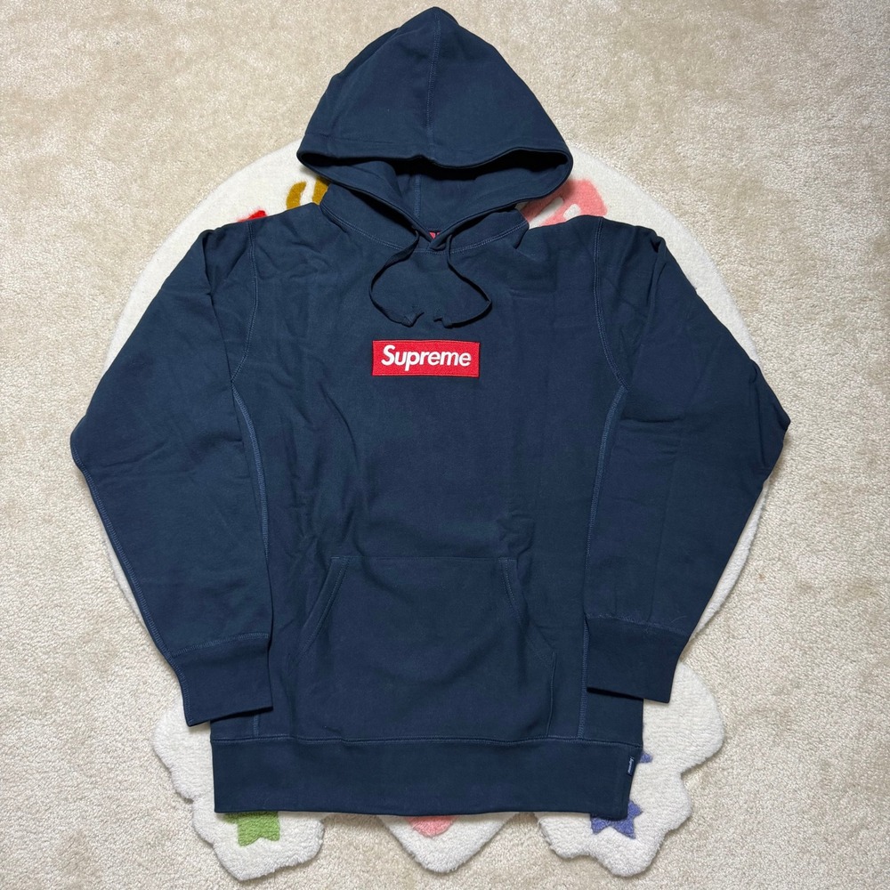 Supreme Box Logo Hooded Sweatshirt Navy Blue Red Bogo Hoodie Size Large L